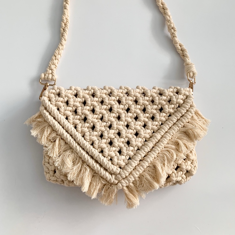 Handmade Cream Macrame Crossbody Bag